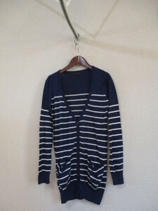 AZURBYMOUSSY navy blue × white border long sleeve cardigan (USED)110218