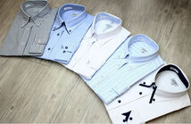 2柄セット【L】形態安定 ワイシャツ 襟デザイン ホワイトストライプ＆ブルー_画像10