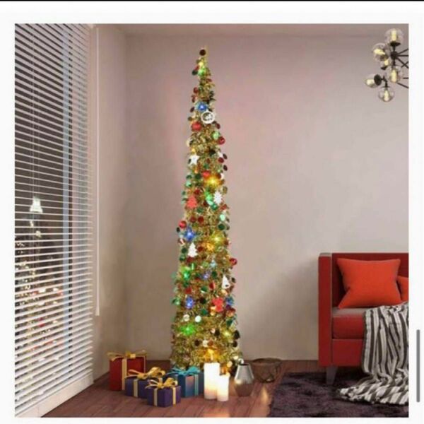 アコーディオンツリー　スパンコール　クリスマスツリー　折りたたみ　キラキラ　綺麗　簡単 インテリア　LEDライト イルミネーション