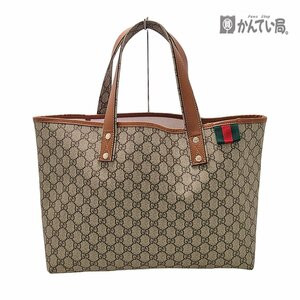 GUCCI グッチ GGスプリーム トートバッグ 211134 ブラウン系 PVC×レザー シェリーライン レディースバッグ GGプラス A4サイズ収納可能