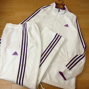 ◎adidas アディダス L 上下セット◆セットアップ ジャージ ジャケット&パンツ◆メンズ 白x紫◆B2955