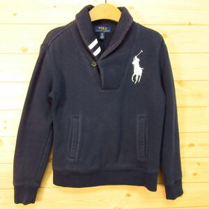 ◎POLO RALPH LAUREN ポロ ラルフ ローレン◆スウェット トレーナー 裏起毛 襟付き ビッグポニー◆キッズ レディース可 紺 8/S◆A3133