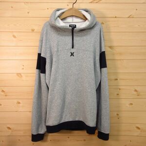 ◎Hurley ハーレー◆パーカー スウェット 裏起毛 袖切り替え サーフ◆メンズ グレーx黒 Mサイズ◆A3101