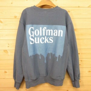 ◎Golffickers ゴルフフィッカーズ◆スウェット トレーナー 裏起毛 GOLFMAN SUCKS ヘビーウェイト◆メンズ ネイビーグレー Mサイズ◆A3163