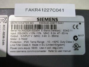 中古 SIEMENS MICROMASTER 440 6SE6440-2AB17-5AA1(FAKR41227C041)