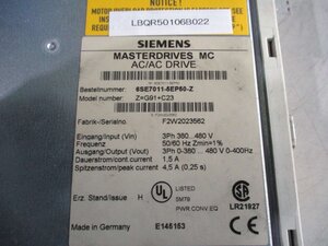 中古 SIEMENS MASTERDRIVES MC AC/AC DRIVE Z=G91+C23 6SE7011-5EP50-Z 4.5A(0.25s)(LBQR50106B022)