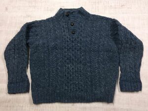 エルエルビーン L.L.Bean アイルランド製 ローゲージ ハイネック ヘンリーネック ケーブル編み ニット セーター メンズ ウール100% L 紺