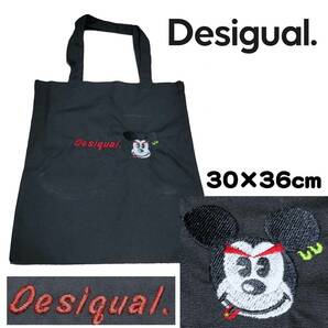 Desigual. 機械刺繍 ミッキーマウス エコバッグ 綿100％　