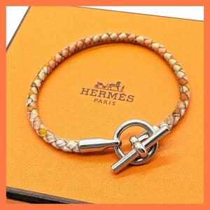 【最終値下げ】HERMES エルメス グレナン ドゥブルトゥール ブレスレット SV金具 シルク パーティー オレンジ ホワイト アクセサリー