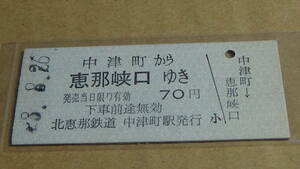 北恵那鉄道　B型乗車券　中津町から恵那峡口ゆき　53-8.26
