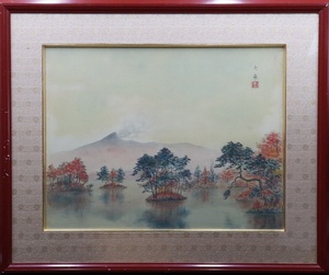 【宙】真作保証 青木大乗 風景画 絹本 日本画 P10号 落款有 額装 大日美術院創立 新燈社洋画研究所開設 11A22.j.F