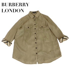 中古 バーバリーロンドン BURBERRY LONDON 七分袖 シャツブラウス ベージュ 麻 サイズ38 レディース 30代 40代 50代