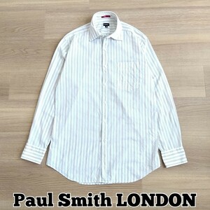 Paul Smith LONDON　長袖 ストライプシャツ　メンズ　サイズ M　ポールスミス ロンドン　コットン　ホワイト　シェルボタン　a2