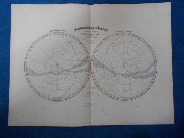 即決1881年フランス『南北両半球星図』天文暦学書アンティーク、星図、星座早見盤　Astronomy, Star map, Planisphere,Celestial map