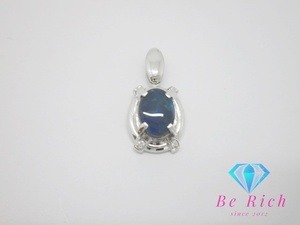Pt900 platinum black opal diamond attaching design necklace pendant top gem jewelry [ used ][ free shipping ]th8970