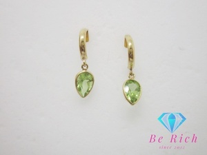 K18 YG peridot attaching design stud earrings 18 gold 750 gem swaying jewelry accessory [ used ]th9372