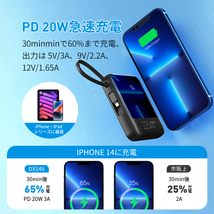 モバイルバッテリー 小型 軽量 20000mAh 22.5W最速＆5台同時充電 ケーブル内蔵 大容量 携帯充電器 ホワイト_画像9