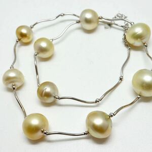 《K14WGゴールデンパールステーションネックレス》N 27.9g 46cm 11.0-15.0mm珠 パール pearl necklace ジュエリーjewelry EB2/FA1