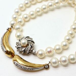 《K18天然ダイヤモンド付きアコヤ本真珠ネックレス》N 6.5-7.0mm珠 31.6g 39cm pearl necklace ジュエリー jewelry EE0/EE3