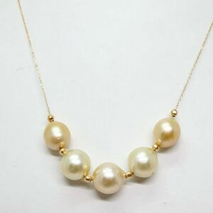 《K18ゴールデンパールネックレス》D 10.0-11.5mm珠 11.0g 45cm pearl necklace jewelry 南洋白蝶 EB5/EC9