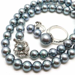 《アコヤ本真珠ネックレス&イヤリング&リング》N 51.9g 42cm 8.0-11.5mm珠 真珠 pearl necklace ジュエリー jewelry EE0/EF0