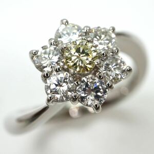 《Pt900天然イエローダイヤモンド付天然ダイヤモンドリング》N 6.4g 10号 0.699ct 0.137ct diamond ring 指輪 jewelry ジュエリー ED4/ED9