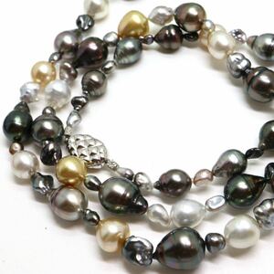 豪華!!《南洋マルチカラー真珠ネックレス》N 4.0-12.5mm珠 91.7g 85cm pearl necklace ジュエリー jewelry 白蝶 黒蝶 ケシパール EA0/EB0