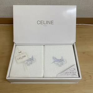 CELINE セリーヌ フェイスタオル 2枚 ホワイト 馬車 刺繍 箱なし no.114の画像1