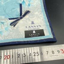 LANVIN　COLLECTION ランバン　ハンカチ 　シルク混　ライトブルー　花柄　リボン　no.31_画像2