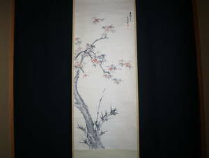 Art hand Auction [复制品] 挂轴, 高峰, 竹子和秋叶, 纸, 绘画, 日本画, 花鸟, 野生动物