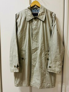 H6014cL TOMMY HILFIGER トミーヒルフィガー サイズS ステンカラーコート ロングコート ベージュ メンズ 薄手 Coat 裏地チェック柄 古着 