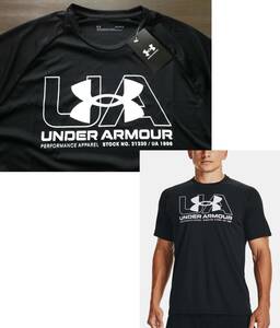 【既決USA】アンダーアーマー ★ UNDER ARMOUR@完売胸元&背中【UA】ロゴ入半袖Tシャツ【UA Men's Velocity 21230 Short T-Shirt】黒 @XL 