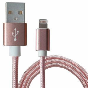 【新品即納】[3m/300cm]ナイロンメッシュケーブルiPhone用 充電ケーブル USBケーブル iPhone iPad iPod ローズピンク