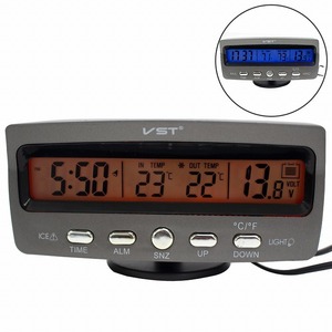 アラーム付き 電圧/時計/温度表示モニター 路面凍結センサー 外・内温度計 バックライト付き