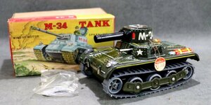 １円～【ブリキ】当時物 TM 増田屋 M-34 TANK 戦車 リクション 砲身火花 元箱付 ① 　