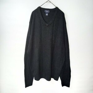 DOCKERS　ハイゲージ　Vネック　アクリルニット　セーター　ストライプ　薄手　畦編み　ブラック　XL