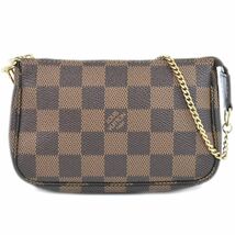 本物 ルイヴィトン LV LOUIS VUITTON ミニ ポシェットアクセソワール ダミエエベヌ ハンドバッグ ポーチ ブラウン N58009_画像1