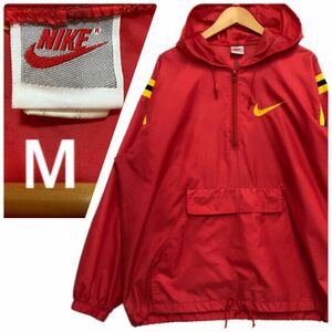 NIKE 銀タグ ナイロンジャケット ナイロンパーカー バックロゴ ビックロゴ 赤黄 太アーム OLDNIKE Mサイズ