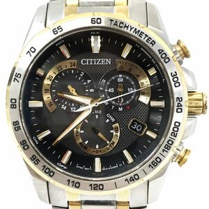 CITIZEN シチズン Eco-Drive エコドライブ 腕時計 電波ソーラー クロノグラフ E610-S104840 カレンダー ゴールド ブラック 動作確認済み