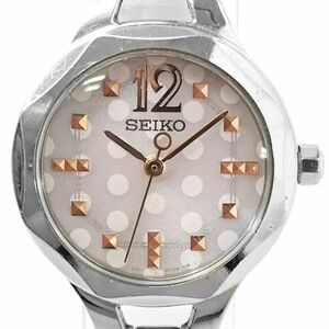 SEIKO セイコー 腕時計 V111-0BG0 ソーラー アナログ ピンクゴールド シルバー おしゃれ 可愛い ドット スタッズ レディース 動作確認済み