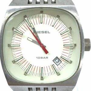 DIESEL ディーゼル 腕時計 DZ1052 クオーツ アナログ スクエア ホワイト シルバー 10気圧防水 カレンダー 蓄光 電池交換済み 動作確認済み