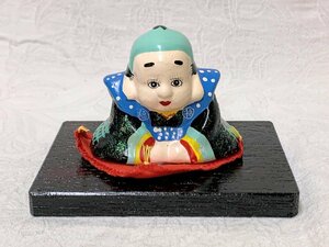 13160/民芸 福助 置物 飾り物 木製台付 郷土玩具 レトロ