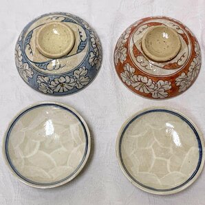 13089/陶器 菊文 夫婦茶碗 蓋付 飯椀 ペア ２客 和食器の画像3