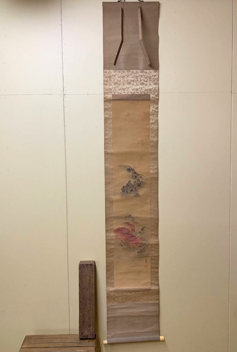 396/掛け軸 秋 山水風景 雅鳳 共箱 日本画 肉筆 骨董 蔵出し 古美術, 絵画, 日本画, 山水, 風月