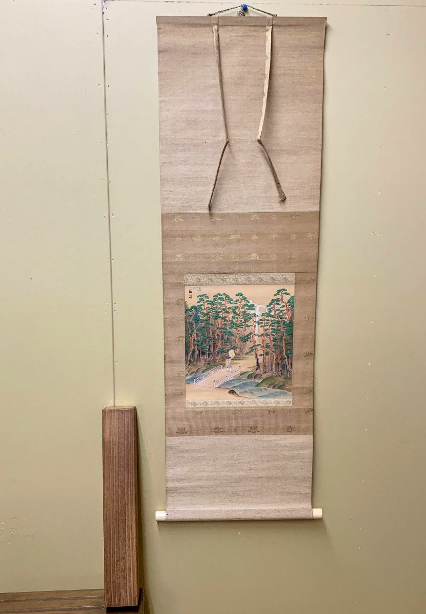 389/掛軸 遥村(池田遥邨) 伊勢参り 上賀茂神社 下鴨神社 合せ箱 風景 絵画 日本画 蔵出し, 絵画, 油彩, 自然, 風景画