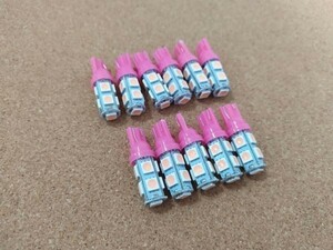 送料無料：T10 3チップ 9連 LED ピンク 10個