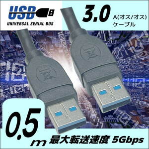 □USB3.0 ケーブル A-A(オス/オス) 0.5m 外付けHDDの接続などに使用します 3AA05【送料無料】◆