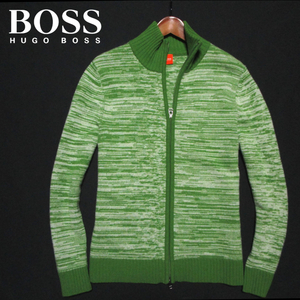 【ヒューゴ・ボス】 ウール　フルジップニット　ヘザーグリーン サイズM　羊毛　ダブルジップ　BOSS HUGO BOSS