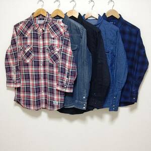 お得!!【まとめ売り】長袖 シャツ 5着 セット STOOGE&CO Navy ネイビー FRONT ROW RUGBY デニム ウエスタン チェック柄 メンズ L/LS-162j