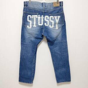 【STUSSY】ステューシー オールド ROUGH&RUGGED WORK GEAR バック ロゴ プリント デニム パンツ ジーンズ インディゴブルー メンズw36/159j